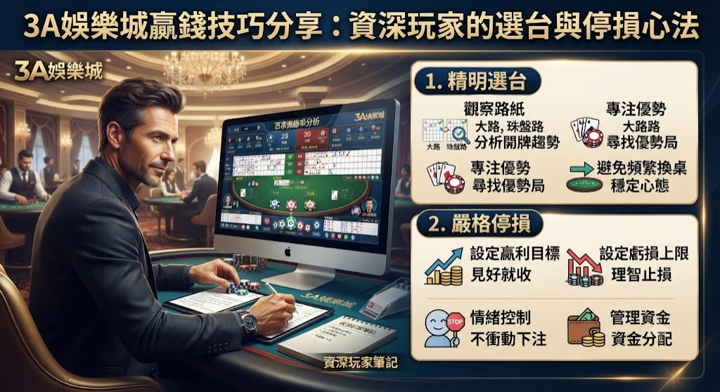 3A娛樂城贏錢技巧分享:資深玩家的選台與停損心法